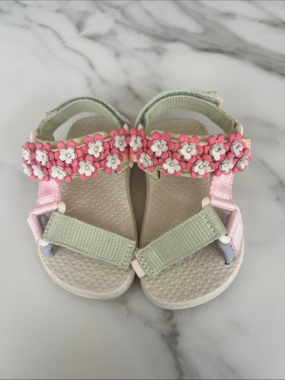 Zara Toddler Floral Strap Sandals - Pink & Sage